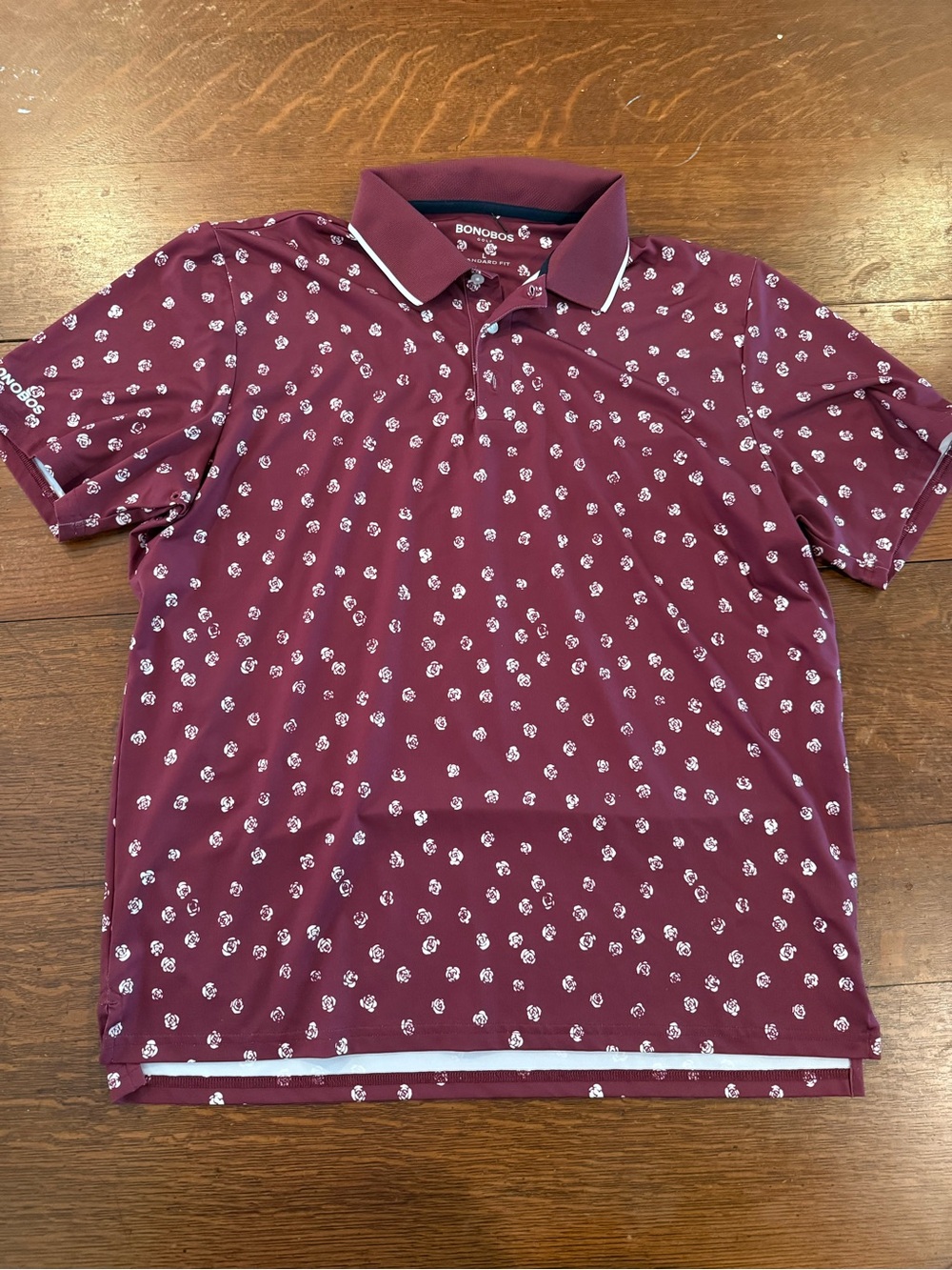 Bonobos Men's Maroon Polo with White Micro Floral Print